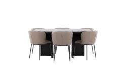 Matgrupp Strada Runt 120/170 cm Svart med Edina Stolar 6 st, Svart / Brun