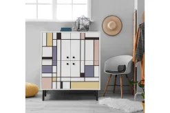 Midia Highboard 95x111 cm Vit/Brun/Lila/Gul