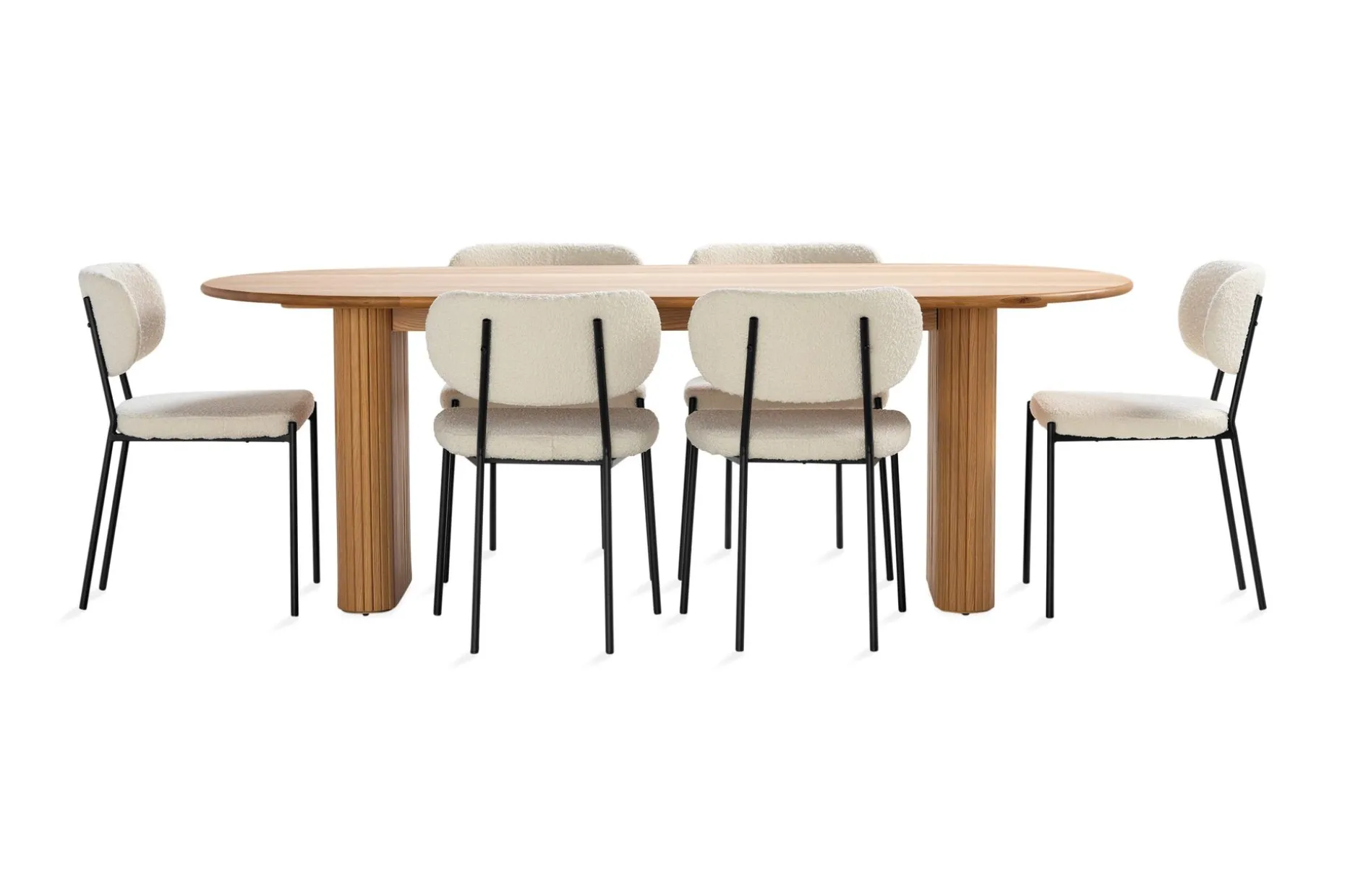 Noira Matbord 220 cm Massiv Ek med 6st Gemmiano Matstol
