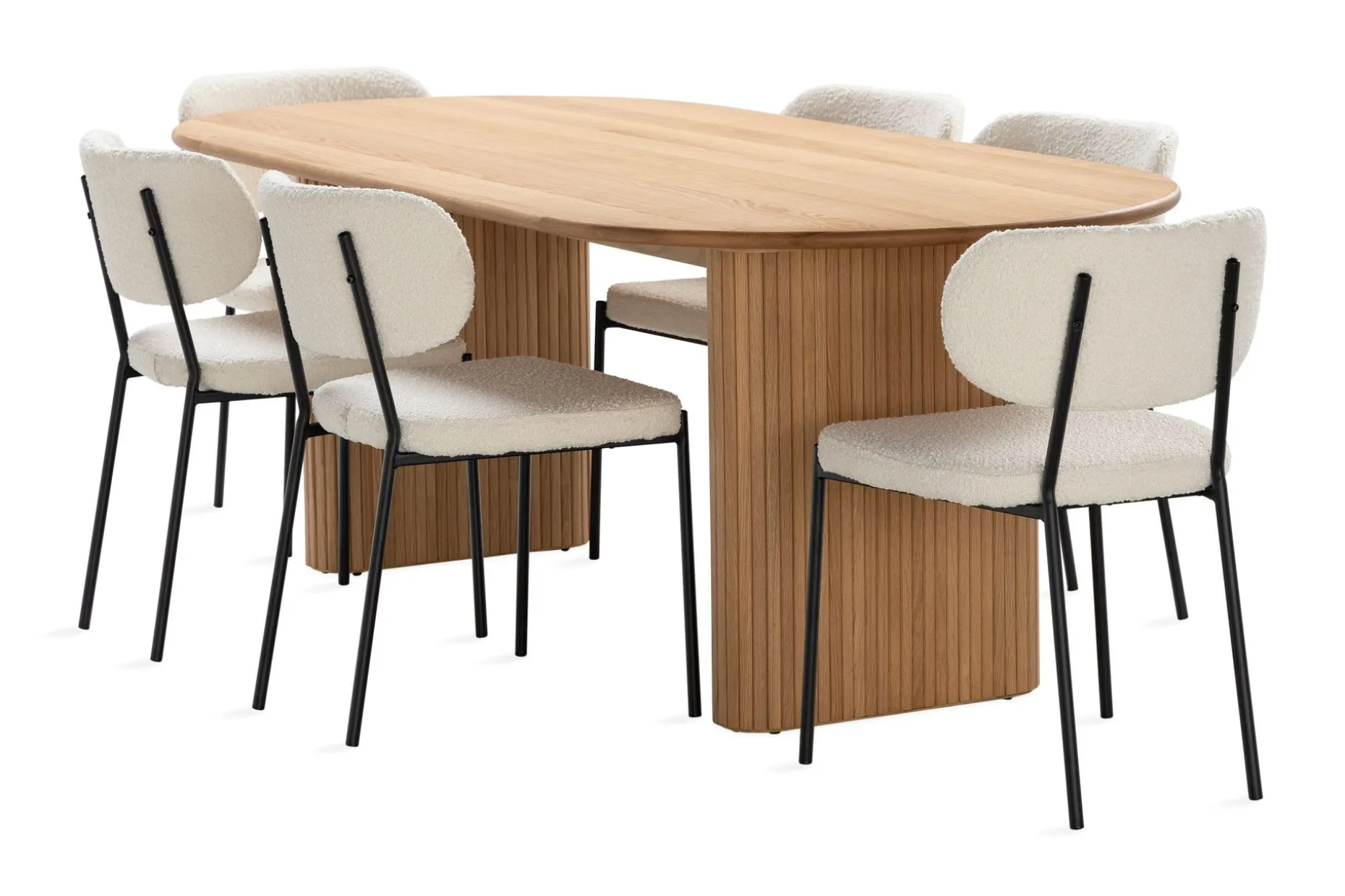 Noira Matbord 220 cm Massiv Ek med 6st Gemmiano Matstol