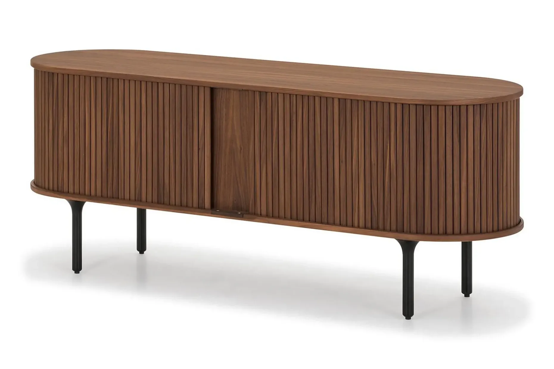 Noira Oval TV bänk Valnöt 150x45 cm Ribbad