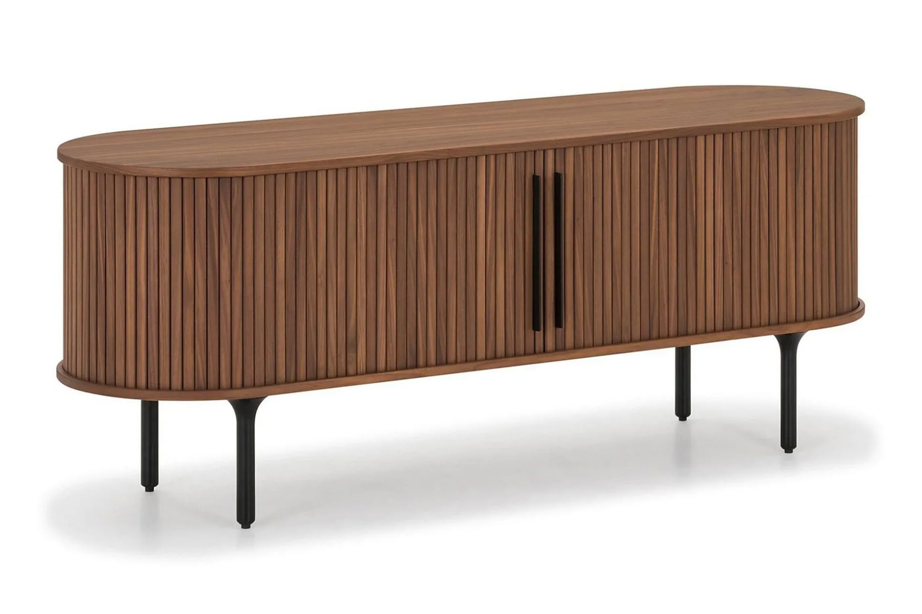 Noira Oval TV bänk Valnöt 150x45 cm Ribbad