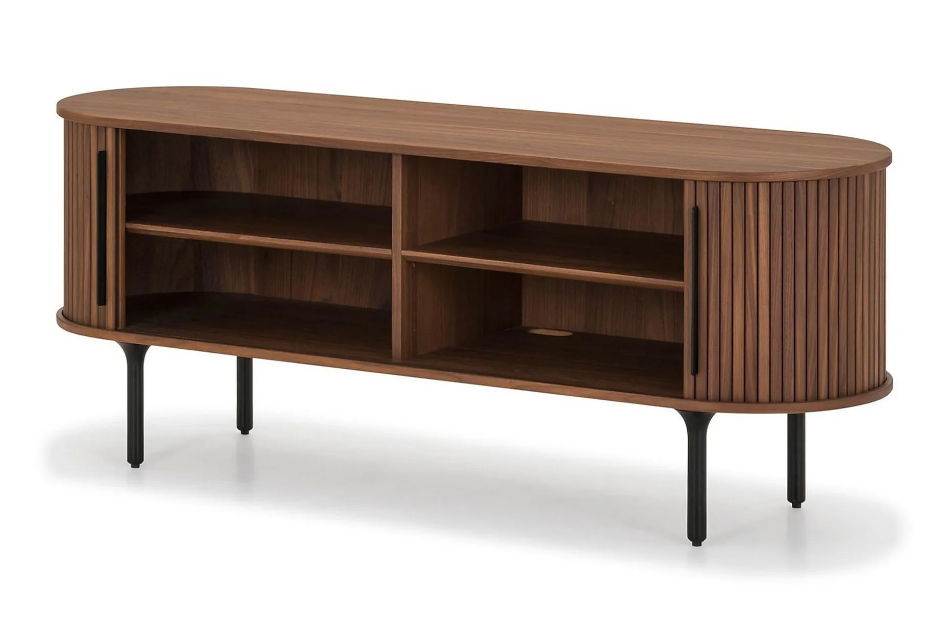 Noira Oval TV bänk Valnöt 150x45 cm Ribbad