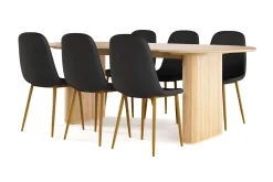 Noira Ovalt Matbord 220 cm EK + 8 st Nibe stol svart med ek ben