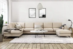 Ocean Lyx 6-sits Vänstervänd U-formad Soffa med Divan och Schäslong + Fotpall i Sammet