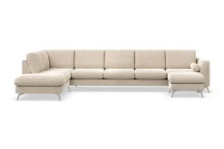Ocean Lyx 6-sits Vänstervänd U-formad Soffa med Divan och Schäslong + Fotpall i Sammet