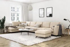 Ocean Lyx 6-sits Vänstervänd U-formad Soffa med Divan och Schäslong + Fotpall i Sammet