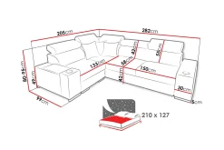 Perseo Divanbäddsoffa 282x205x95 cm LED-belysning