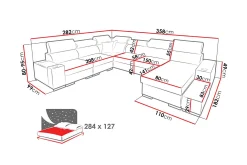 Perseo Divanbäddsoffa 358x282x95 cm LED-belysning