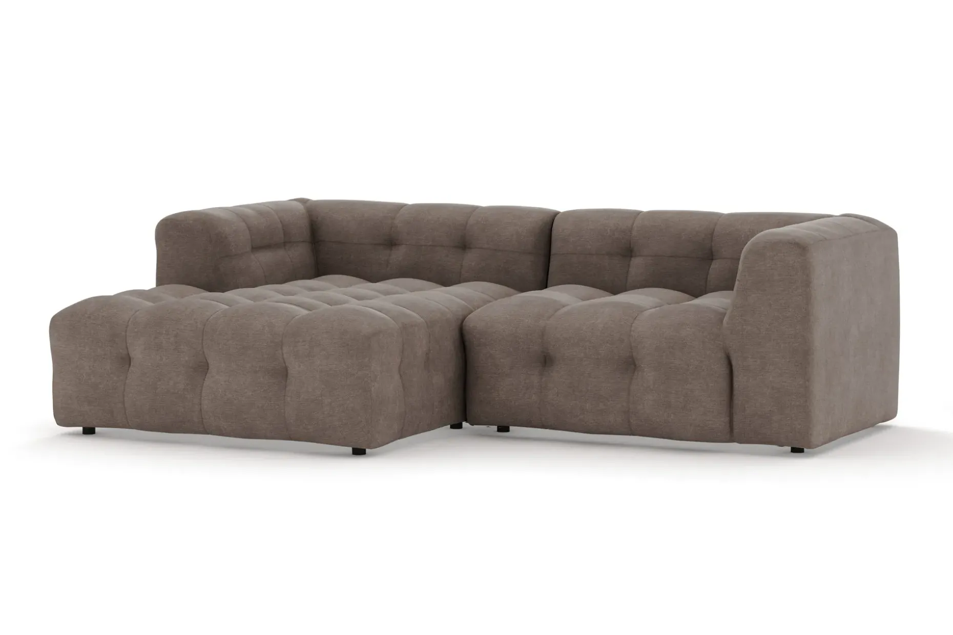Puffy 3-sits bubblig soffa med divan vänster