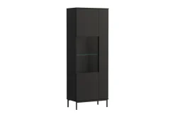 Quertas Vitrinskåp Vit LED Belysning 41 cm djup 70 cm bred 190 cm hög Mörkt Trä