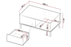 Querty Soffbord 100 cm med Förvaring Hylla + Låda