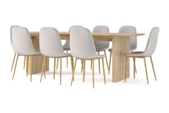 Richeto Matbord 240 cm ek + 8 st Nibe stol grå med ek ben