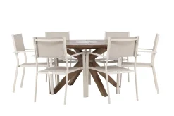Rosario Matgrupp Rund 140 cm + 6 st Copacabana Matstolar Beige/Brun