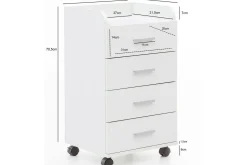 Rullkontejner Wohnling 4 lådor med hjul, förvaringsbricka, foliebelagd spånskiva, modern stil Vit