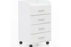 Rullkontejner Wohnling 4 lådor med hjul, förvaringsbricka, foliebelagd spånskiva, modern stil Vit