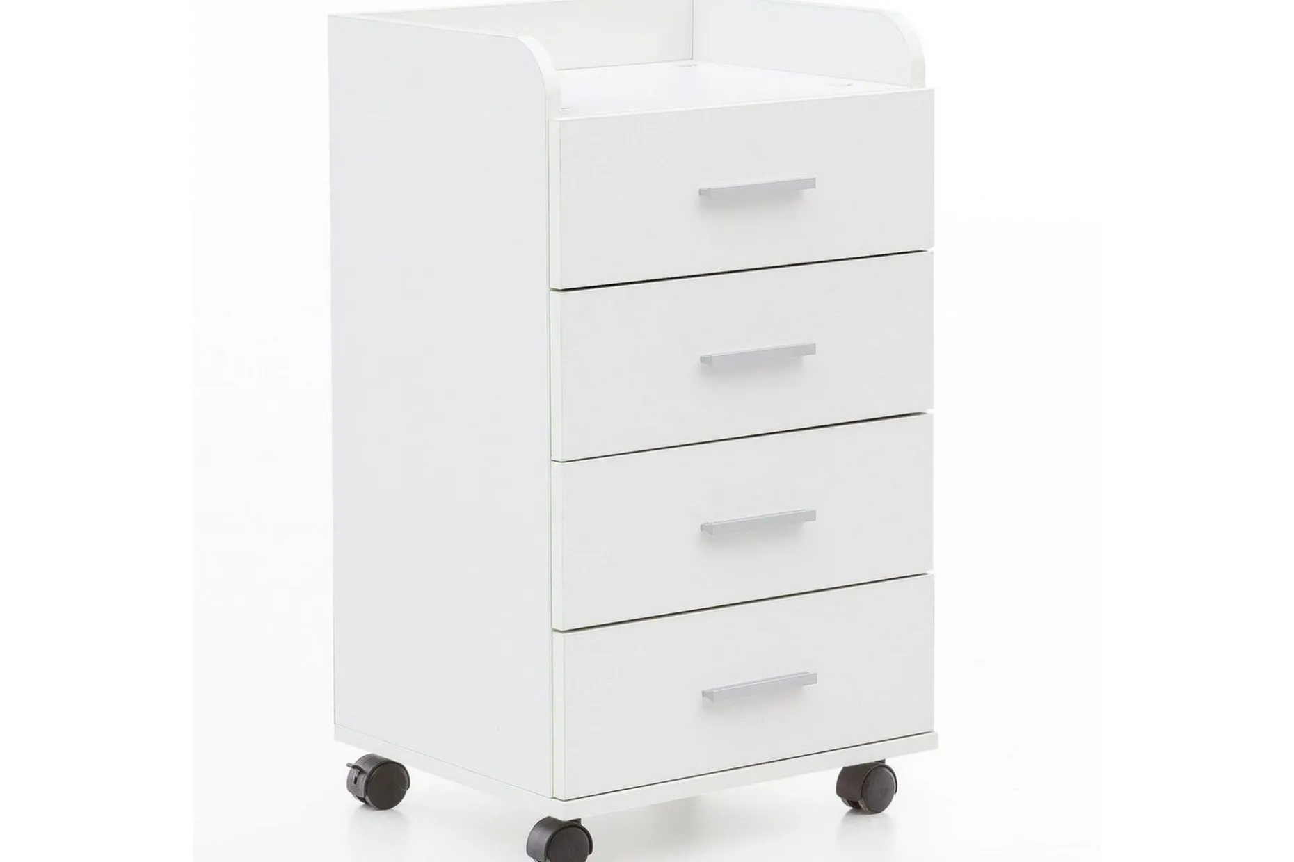 Rullkontejner Wohnling 4 lådor med hjul, förvaringsbricka, foliebelagd spånskiva, modern stil Vit