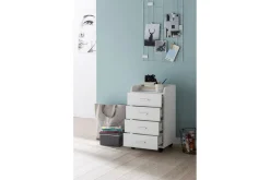 Rullkontejner Wohnling 4 lådor med hjul, förvaringsbricka, foliebelagd spånskiva, modern stil Vit