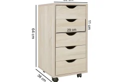Rullkontejner Wohnling 5 lådor med folierad spånskiva och hjul, modern stil Sonoma