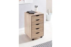 Rullkontejner Wohnling 5 lådor med folierad spånskiva och hjul, modern stil Sonoma