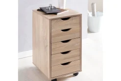 Rullkontejner Wohnling 5 lådor med folierad spånskiva och hjul, modern stil Sonoma