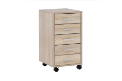 Rullkontejner Wohnling 5 lådor med hjul, folierad spånskiva, modern stil Sonoma