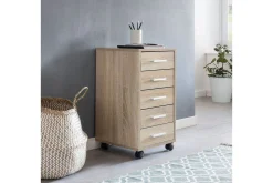 Rullkontejner Wohnling 5 lådor med hjul, folierad spånskiva, modern stil Sonoma