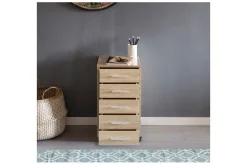 Rullkontejner Wohnling 5 lådor med hjul, folierad spånskiva, modern stil Sonoma