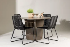 Santa Fe Matgrupp Utomhus Rund 120 cm + 4 st Linero Matstolar Svart/Brun