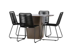 Santa Fe Matgrupp Utomhus Rund 120 cm + 4 st Linero Matstolar Svart/Brun