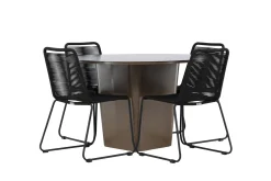 Santa Fe Matgrupp Utomhus Rund 120 cm + 4 st Linero Matstolar Svart/Brun