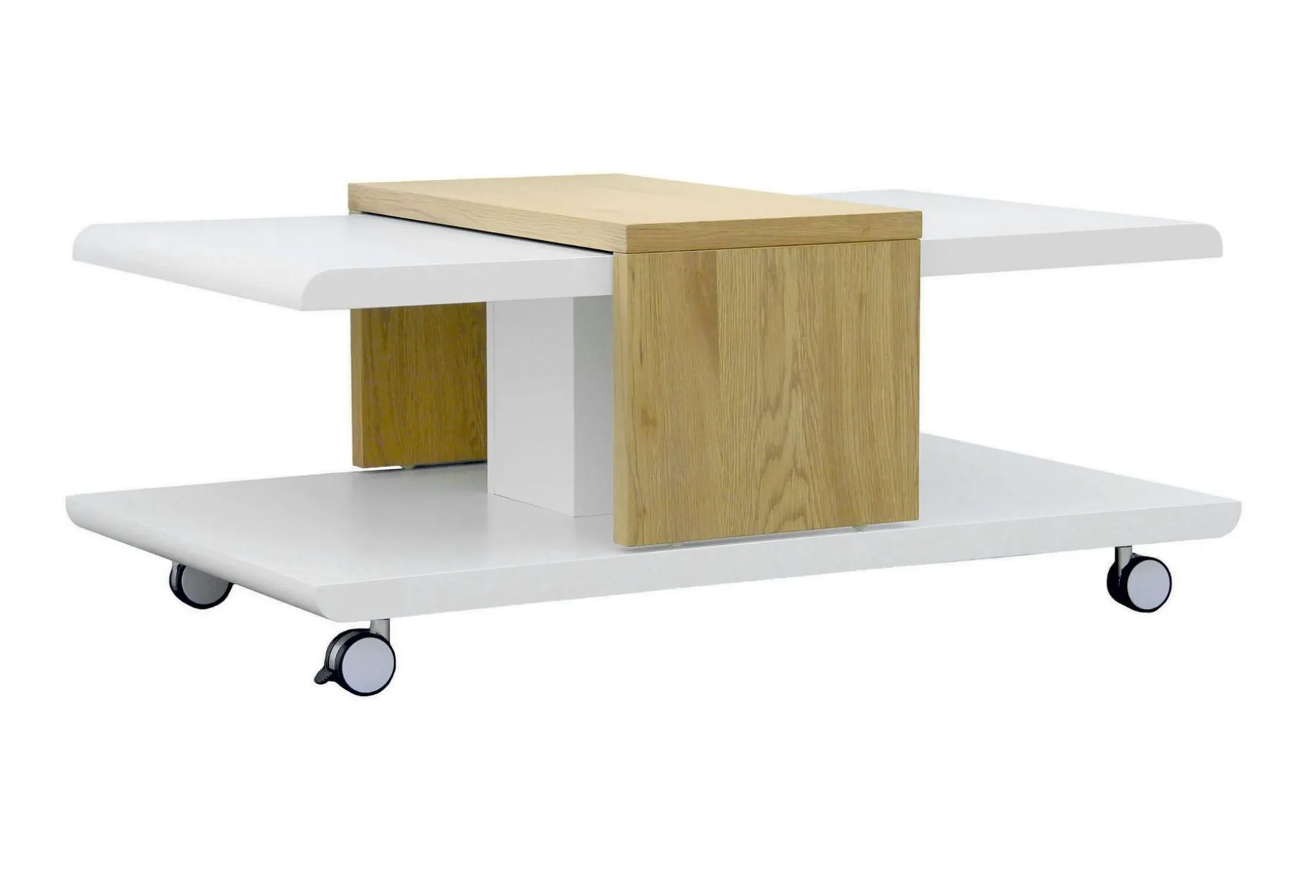 Saturnina Soffbord 110 cm med Förvaring Hyllor på Hjul