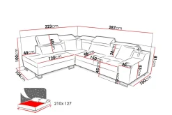 Seginus Bäddsoffa m. Schäslong 3-sits 210x127