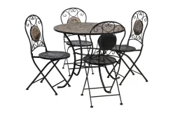 Set Mosaic Utebord Och 4 Utestolar Metallram Svart