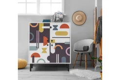 Sia Highboard 95x111 cm Vit/Brun/Lila/Gul