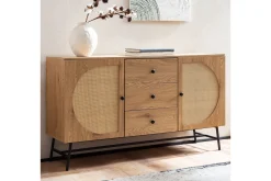 Sideboard Wohnling Folierad spånskiva ekoptik halvcirkel rottingväv look 2 dörrar 3 lådor modern