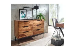 Sideboard Wohnling Massivt trä 117 cm 6 lådor filigrant metallben lantligt stil