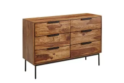 Sideboard Wohnling Massivt trä 117 cm 6 lådor filigrant metallben lantligt stil