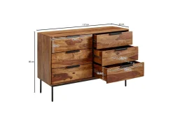 Sideboard Wohnling Massivt trä 117 cm 6 lådor filigrant metallben lantligt stil