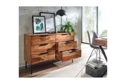 Sideboard Wohnling Massivt trä 117 cm 6 lådor filigrant metallben lantligt stil