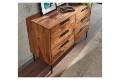 Sideboard Wohnling Massivt trä 117 cm 6 lådor filigrant metallben lantligt stil