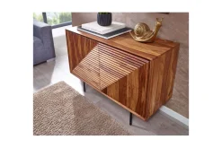 Sideboard Wohnling massivt trä, 3D geometrisk front, tryck-öppna, industriell loftstil 100 cm