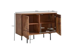 Sideboard Wohnling massivt trä, 3D geometrisk front, tryck-öppna, industriell loftstil 100 cm