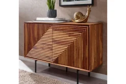 Sideboard Wohnling massivt trä, 3D geometrisk front, tryck-öppna, industriell loftstil 100 cm