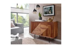 Sideboard Wohnling massivt trä, 3D geometrisk front, tryck-öppna, industriell loftstil 100 cm