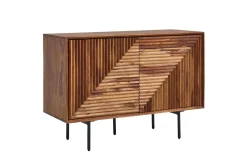 Sideboard Wohnling massivt trä, 3D geometrisk front, tryck-öppna, industriell loftstil 100 cm