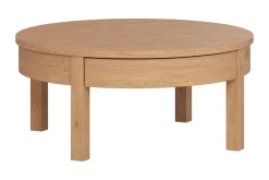 Simple Soffbord 80 cm Runt med Förvaring Lådor Lågt Natur