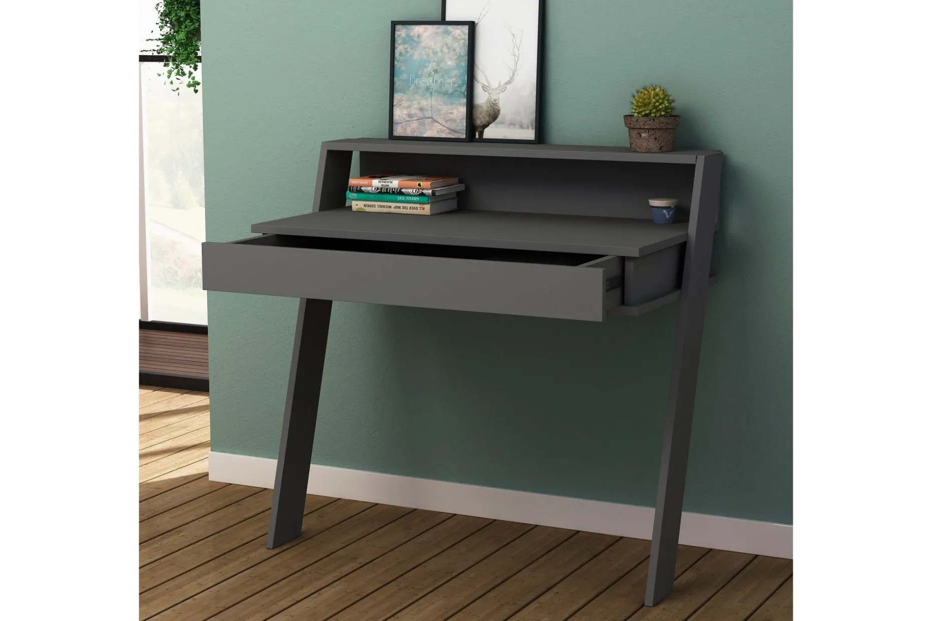 Skoved Skrivbord 94 cm med Förvaring Låda + Hylla