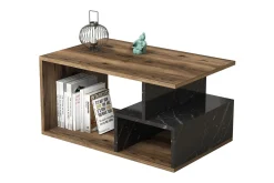 Soffbord Garavelo Soffbord 90 cm med Förvaring Hyllor Marmormönster Svart,Trä/Natur,Mörkbrun