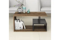 Soffbord Garavelo Soffbord 90 cm med Förvaring Hyllor Marmormönster Svart,Trä/Natur,Mörkbrun